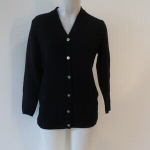 Womens Cashmere Sutton Studio Black V-Neck Pure Cashmere Cardigan Sweater S